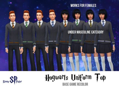 All four Hogwarts Houses are represented here. Choose your house and wear it with pride! From the Harry Potter franchise. Please note this is a recolor of a base game top. This top works with males... Harry Potter Uniform, Hogwarts Robes, Harry Potter Robes, Los Sims 4 Mods, Hogwarts Uniform, Sims 4 Studio, Festa Harry Potter, Sims 4 Cc Makeup, Sims 4 Cc Skin