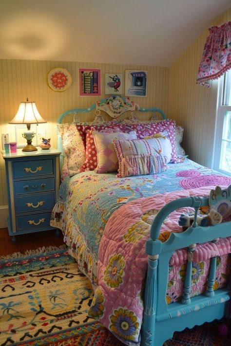 The Home Decor and Garden DIY Masters | Beautiful bedroom | Facebook Funky Cottagecore, Groovy Room, Jealousy Jealousy, Beverly Marsh, Kids Rooms Inspo, Colorful Cottage, Girly Apartment Decor, Cottagecore Vibes, Bedroom Ideas Inspiration