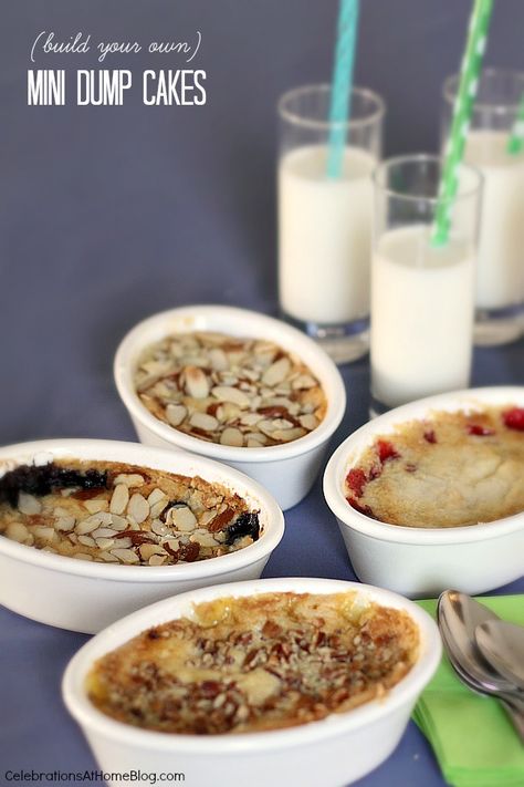 Make-Your-Own Mini Dump Cakes Party Idea & Recipe Ramekin Dessert, Dessert In A Mug, Dump Cakes, Buffet Style, Single Serving Recipes, Dump Meals, Best Party Food, Mug Recipes, Dump Cake Recipes