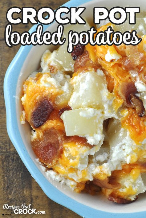 Crock Pot Loaded Potatoes - Recipes That Crock! Potatoes In Crock Pot, Potato Recipes Crockpot, Crock Pot Baked Potatoes, Loaded Potatoes, Loaded Baked Potato Casserole, Crockpot Soups, Slow Cooker Potatoes, Crock Pot Potatoes, Crockpot Casserole