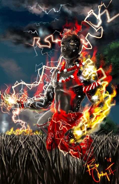 ArtStation - Orisha, Brian Cannady II God Concept Art, Oracle Cards Art, Shango Orisha, Yoruba Culture, Yoruba Orishas, Orishas Yoruba, African Mythology, Yoruba People, Black God