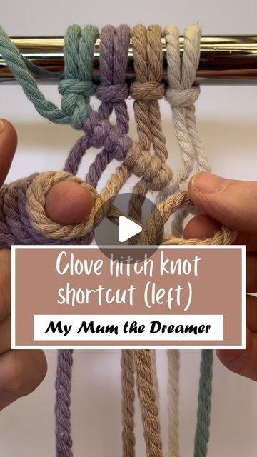 Michelle | Macrame Trainer & Creator on Instagram: "A shortcut for tying clove hitch knots in long cords

This method is especially handy when you’re working with long cords as it eliminates the need to pull the entire length of each cord through the knot 🙌

In this case I’m tying diagonal clove hitch knots starting from the left side

1. Move the filler cord (outer cord on the left) out of the way. This won’t be needed until later.
2. Take the first working cord (second cord in from the left) and make a loop behind itself, then make another loop further down in front of itself.
3. Bring these 2 loops together (like you’re closing a book) and slide them over your pointer finger on your left hand.
4. Continue making 2 loops in each working cord across to the right, folding them together, t Clove Hitch Knot, Hitch Knot, Left Out, The Knot, Left Hand, Instagram A, Macrame, Knot, The Creator