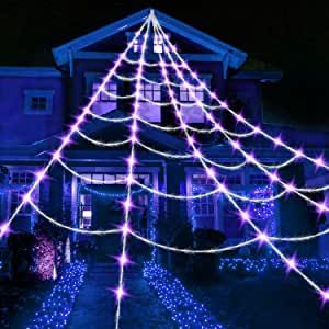 Spider Web Lights, Spider Web Halloween Decorations, Purple Led Lights, Halloween Web, Purple Lights, Halloween String Lights, Spider Light, Giant Spider, Classic Halloween