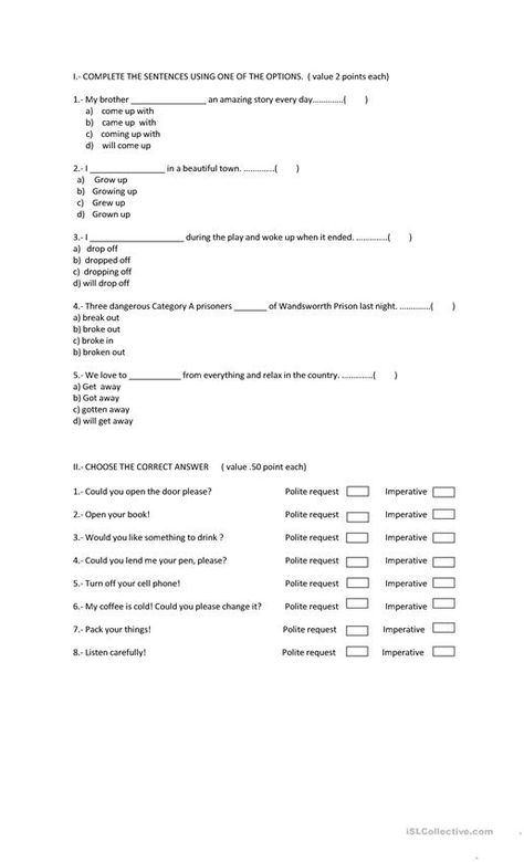 phrasel verbs and polite request - English ESL Worksheets for distance learning and physical classrooms Phrasal Verbs, Give Directions, English Verbs, Grammar Worksheets, Teaching Jobs, Esl Worksheets, Writing Skills, Distance Learning, Grammar