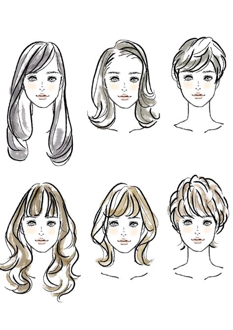 "Hairstyle Books work" on Behance Face And Hairstyle Illustration, Women Hairstyles Drawing Reference, Hairstyles Illustration Sketches, Fashion Face Drawing, Hair Sketches Girl, Hairstyle Fashion Illustration, Fashion Face Illustration, Sketch Hairstyles, How To Draw Hairstyles