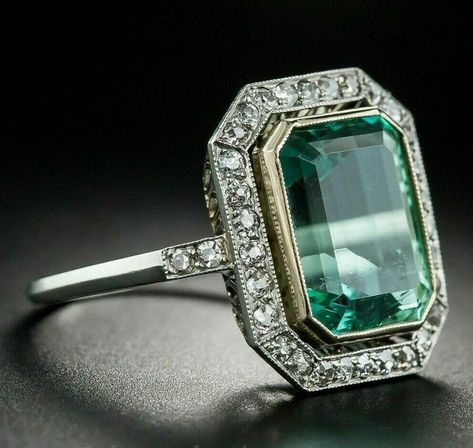 Antique Engagement Ring Art Deco, Halo Engagement Ring Emerald, Edwardian Ring, Vintage Art Deco Rings, Emerald Cut Diamond Ring, Emerald Cut Rings, Art Deco Engagement, Art Deco Engagement Ring, Halo Diamond Ring