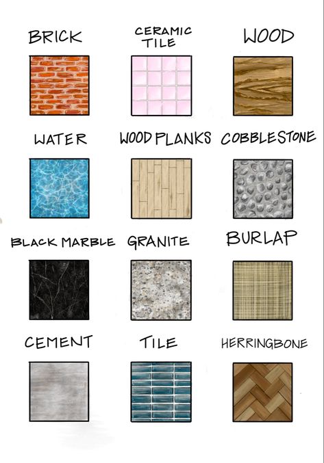 Textiles, Textures, Interior Design, Architecture Textures Architecture Drawing, Interior Design Hand Rendering, Texture Drawing Ideas Simple, Texture Drawing Ideas Colour, How To Draw Wood Texture, Material Texture Architecture, Floor Texture Drawing, Tiles Rendering, Architecture Materials Texture Drawing