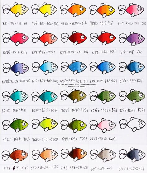 My Favorite Copic Color Combos (by Yana Smakula) - Copic Marker Colors for Beginners. Copic markers color chart.  #copicmarkers #copicmarkersforbeginners #copicmarkerschart #copicmarkerscolorcombos #copiccombos #adultcoloring Copic Combinations, Copic Marker Color Chart, Copic Tips, Copic Techniques, Copic Color Chart, Copic Tutorials, Yana Smakula, Copic Colors, Marker Coloring