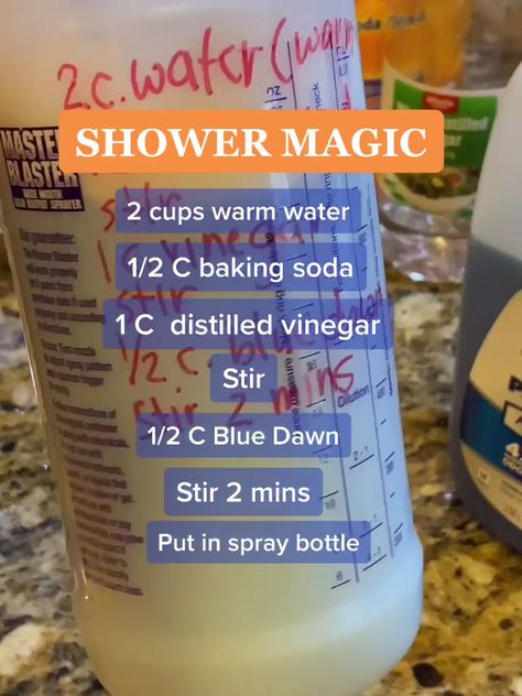 Shower Magic, Best Shower Cleaner, Shower Cleaning Hacks, Homemade Shower Cleaner, Homemade Cleaning Supplies, Easy Cleaning Hacks, Diy Cleaning Solution, Homemade Cleaning Solutions, Cleaner Recipes