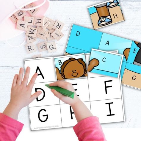 A to Z Puzzle With Pictures and Letters for Preschool Summer Theme Preschool Summer Theme, Letters For Preschool, Letter Recognition Kindergarten, Summer Preschool Themes, Teaching Letter Recognition, Summer Puzzle, Letter Recognition Games, Teach The Alphabet, Fun Learning Games