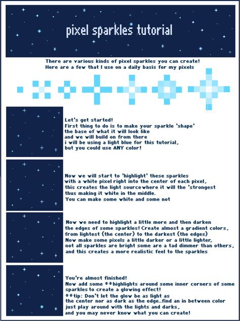 Pixel Sparkle Tutorial by CrystalSugarStars.deviantart.com on @DeviantArt Pixel Art Sparkle, Pixel Sparkles, Pixel Art Tutorial Beginner, Aseprite Tutorial, Pixel Art Eyes, Pixel Art Tips, Pixel Astronomy, Pixel Art Space Background, Celestial Pixel Art