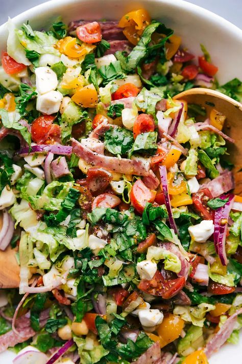 Italian Chopped Salad (CPK Copycat) | Chelsea's Messy Apron Single Salad Recipes, Copycat Cpk Italian Chopped Salad, Italian Sun Chopped Salad, Cpk Salad Recipes, Best Big Salad Recipes, Italian Chopped Salad Recipes Homemade Dressing, Chopped Salad Italian, California Kitchen Recipes Copycat, Chop Salad Dressing