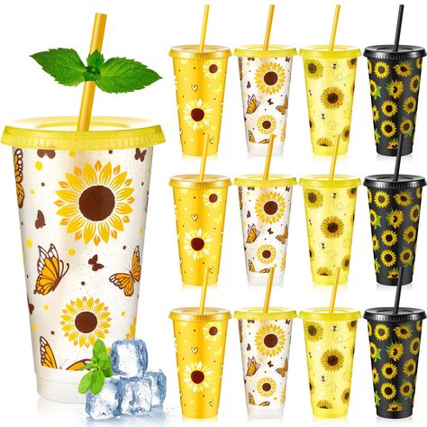 PRICES MAY VARY. Rich Package Content: each package includes 12 pieces of sunflower tumblers with straws, enough for sunflower fan clubs, teams, or events; It's a suitable and convenient choice for parties, gatherings, matches or as gifts to sunflower fans Ideal Size: this plastic tumbler with lid and straw measures about 6.81 x 4.17 x 2.36 inches/ 17.3 x 10.6 x 6 cm, and about 24 oz in capacity, allowing you to enjoy your favorite drink comfortably during traveling and outdoor activities; Its c Sunflower Tumblers, Sunflower Party Decorations, Sunflower Birthday Parties, Sunflower Birthday, Honey Bee Baby Shower, Sunflower Party, Sunflower Gifts, Bee Baby, Bee Baby Shower