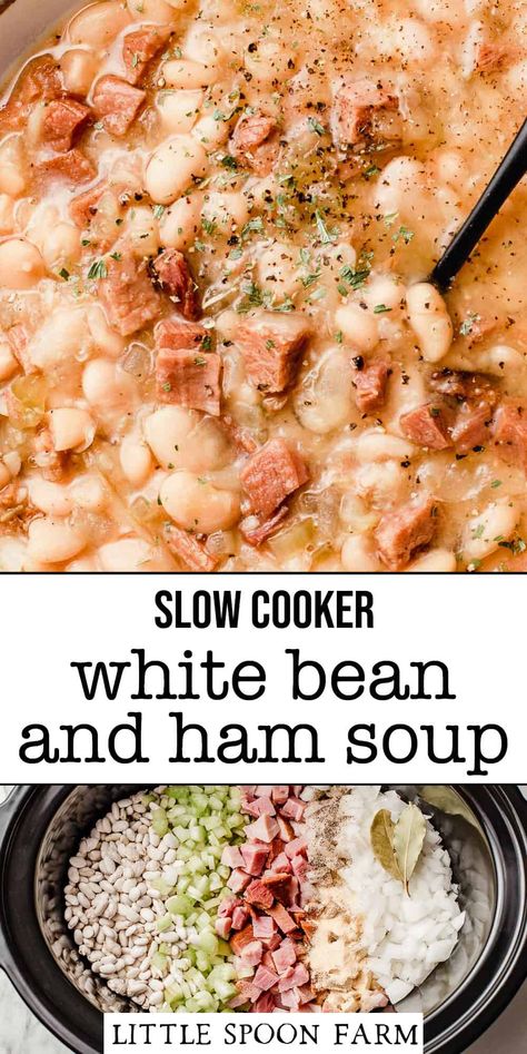 Slow Cooker White Beans, Ham Soup Crockpot, White Bean Ham Soup, White Bean And Ham Soup, White Bean And Ham, Crockpot Ham And Beans, Bean And Ham Soup, White Beans And Ham, Beans And Ham