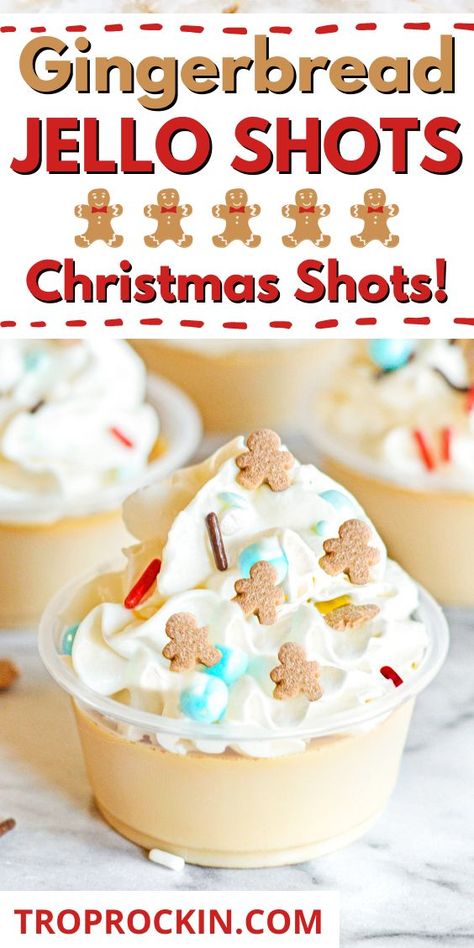 Christmas Jello Shots, Christmas Jello, Christmas Drinks Recipes, Christmas Shots, Dessert Shots, Pudding Shots, Jello Shot Recipes, Shot Recipes, Gingerbread Cookie