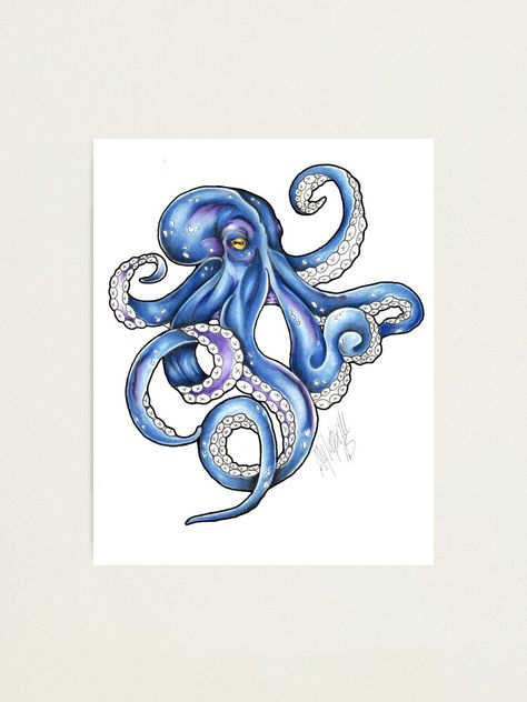 "Kraken Color Flash tattoo" Photographic Print for Sale by HorimonoAtelier | Redbubble Colored Octopus Tattoo, Kraken Color Tattoo, Color Octopus Tattoo, Space Octopus Tattoo, Kraken Watercolor, Blue Ringed Octopus Tattoo, Octopus Artwork, Kraken Tattoo, Octopus Jewelry