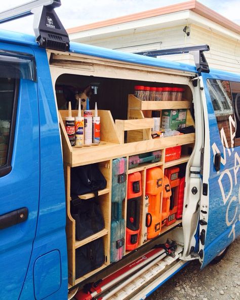 Carpenter Van Setup, Workvan Setup, Van Tool Storage Ideas, Van Racking Ideas Carpenter, Van Storage Ideas Tools, Work Van Storage Ideas, Diy Van Storage Ideas, Van Storage Ideas, Van Racking Ideas