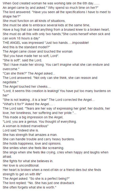 When God created woman God Created Woman Story, When God Created Woman Poem, God And Mothers Quotes, When God Created Woman, What Is A Mother, Poem About God, God Scriptures, Ancient Quotes, God Created Woman