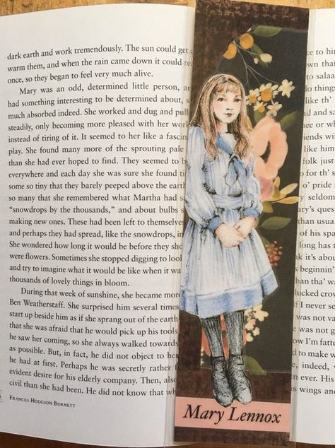 Mary Lennox Handmade Bookmark, The Secret Garden, 2x8 laminated otiginal collage art Caldecott Winners, Ludwig Bemelmans, I Can Read Books, The Secret Garden, Collage Making, Bookmarks Handmade, Vintage Children's Books, Color Pencil Drawing, Kids' Book