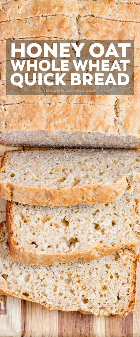 Easy Honey Oat Quick Bread; no-yeast, no-knead recipe made with oats and whole wheat and sweetened with honey. Easy quick bread, great side dish. Honey Oat Quick Bread, Oat Quick Bread, Oat Bread Recipe, Easy Quick Bread, Honey Oat Bread, Yeast Free Breads, Honey Wheat Bread, Oat Bread, Dinner Favorites