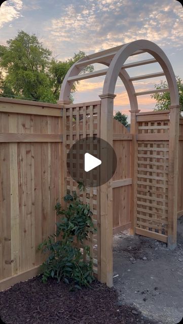 Kristen Reasch | DIY & Design on Instagram: "A fence and the arched pergola was something I have dreamed of having for years now! I’m so happy with how it turned out! I built this entire project with @harttoolsusa ! The Auger saved me SO much time! Now should I pick a dark stain to match the hammock or a lighter one to showcase the natural wood?? Follow along for the paver path as well!  #DoItWithHART & #hartpartner" Arched Pergola, Fence Landscaping Border Backyard Ideas, Paver Path, Diy Privacy Screen, Diy Outdoor Seating, Pavers Backyard, Privacy Fence Designs, Privacy Landscaping, Backyard Privacy