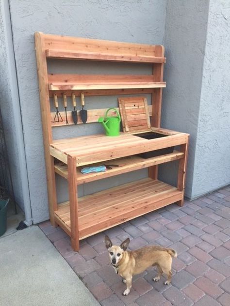 Pallet Potting Bench With Sink, Outdoor Potting Station With Sink, Gardening Tables Diy Potting Benches, Gardening Work Station, Outdoor Work Bench, Planting Station, Planting Bench, Potting Benches Diy, Potting Bench With Sink