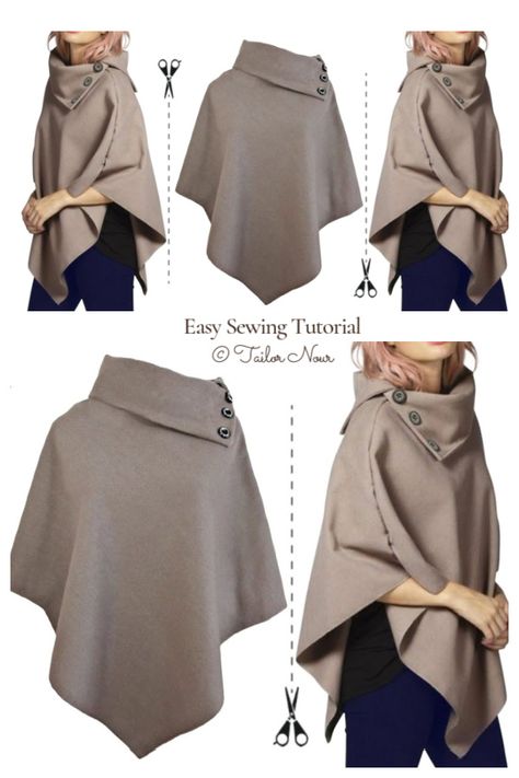 Ladies Jacket Pattern Sewing, Skye Wrap Pattern Free, How To Make A Poncho From Fabric, Diy Poncho Pattern Sewing, Wool Cape Coat Pattern, Shawl Patterns Sewing, Winter Poncho Outfits, Diy Fleece Poncho, Fleece Poncho Pattern