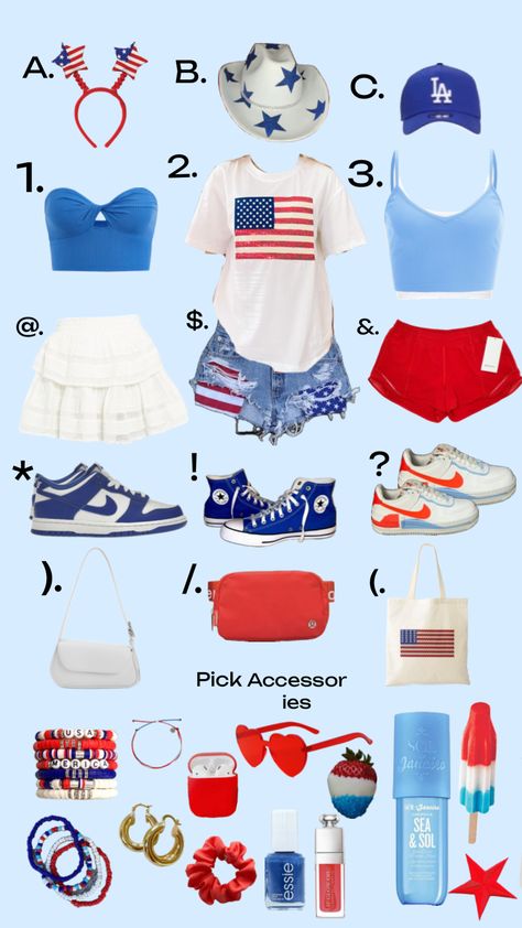 Red White And Blue Pep Rally Outfits, 4th Of July Outfits Shuffles, Canada Day Outfit Summer Red And White, July 4th Fits, 4 Of July Outfit Ideas, Usa Theme Outfit, Emma Costumes, Cute Fourth Of July Outfits, Red White And Blue Outfits