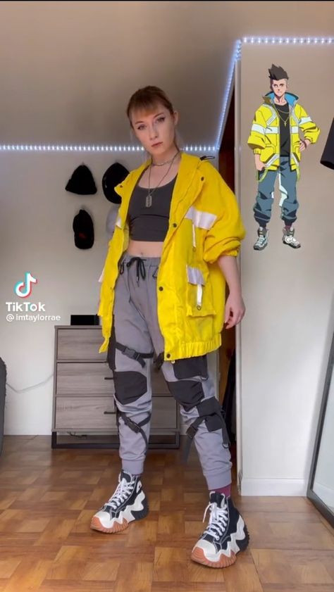 Neon Cyberpunk Aesthetic Outfit, Neon Jacket Outfit, Cyberpunk Inspired Outfit, Neon Techwear, Cyberpunk Fashion Futuristic, Cyberpunk Aesthetic Outfit, Tech Wear Aesthetic, Clothes Moodboard, Colourful Outfits Woman