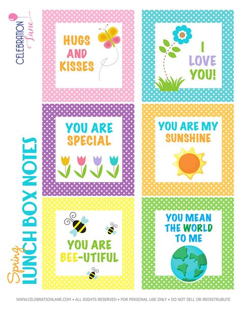 Spring Lunch Box Notes with Free Printables Lunchbox Printables, School Lunch Notes, Kids Lunch Box Notes, Lunchbox Notes For Kids, Spring Lunch, Printable Lunch Box Notes, Lunchbox Jokes, Lunchbox Notes, Lunch Notes