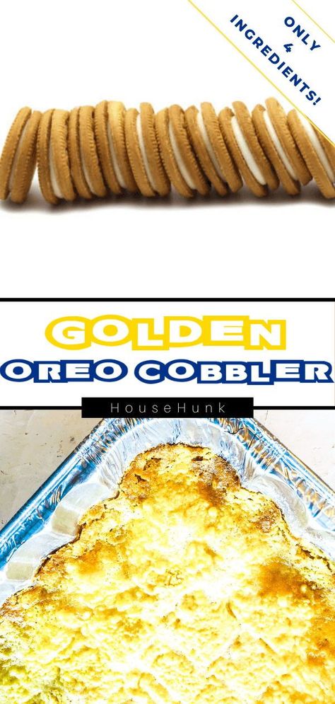 Golden Oreo Recipes Desserts, Oreo Cookie Dump Cobbler, Vanilla Oreo Cookie Recipes, Golden Oreos Recipes, Golden Oreo Cookie Recipes, Golden Oreo Desserts Easy Recipes, Vanilla Oreo Recipes, Yellow Oreo Dessert, Oreo Cobbler Recipe