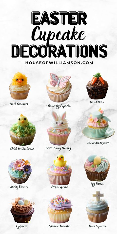 Spruce up your Easter treats with some super charming easter cupcake decorations! We've got easy and fun ideas to make your easter cupcake decorations look fantastic. Easter Dessert Decorations, Easter Cupcakes Flavors, Mini Easter Cupcakes Ideas, Simple Easter Cupcake Ideas, Cupcakes For Easter Ideas, Bunny Tail Cupcakes, Easter Egg Cupcakes Ideas, Easter Nest Cupcakes, Easter Cake Ideas Easy Bunny Cupcakes