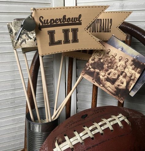 Flag Football Party, Vintage Football Party, Vintage Theme Party, Trophy Diy, Vintage Party Theme, Superbowl Party Games, Superbowl Party Decorations, Super Bowl Trophy, Super Bowl Decorations