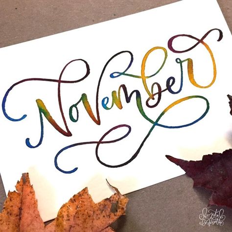 Chrystal | Modern Lettering on Instagram: “Happy November 🍁🧡 . . #november #autumn #fall #watercolorlettering #watercolor #brushlettering #brushcalligraphy #brushletteringvideo…” November Cursive, November Lettering, November In Calligraphy, Fall Calligraphy Hand Lettering, November Word Art, November Doodles Bullet Journal, November Title Page Bullet Journal, Kitchen Chalkboard, Happy November