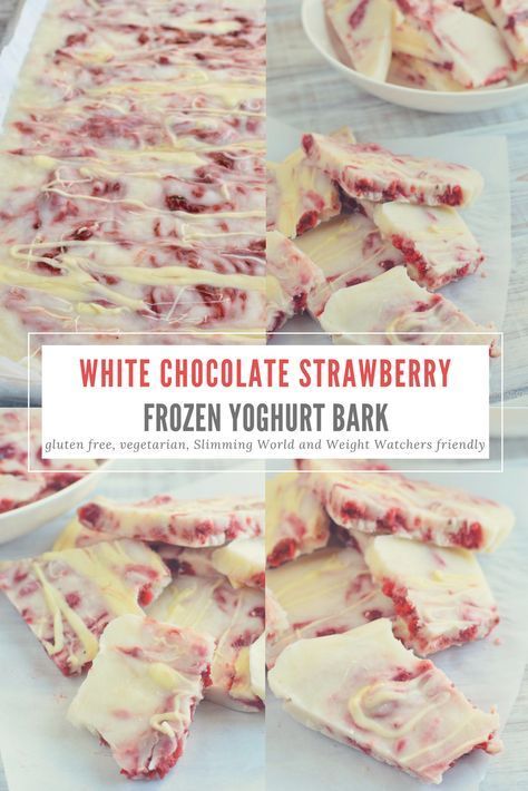 Slimming Eats White Chocolate Strawberry Frozen Yoghurt Bark - gluten free, vegetarian, Slimming World and Weight Watchers friendly Low Syn Treats, Yoghurt Bark, Strawberry Frozen Yogurt, Frozen Yogurt Bark, White Chocolate Strawberries, Yogurt Bark, Frozen Yoghurt, Strawberry Chocolate, Gateaux Cake