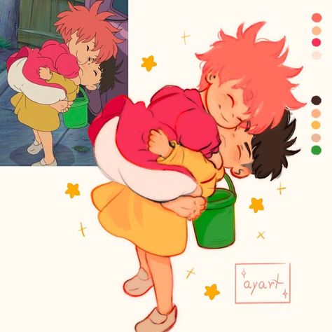 Art by @ayartyz on Insta Ponyo Art Fanart, Studio Ghibli Art Style, Ponyo Fanart, Sosuke Ponyo, Studio Ghibli Fan Art, Ponyo Aesthetic, Ghibli Fanart, Hayao Miyazaki Art, Studio Ghibli Fanart