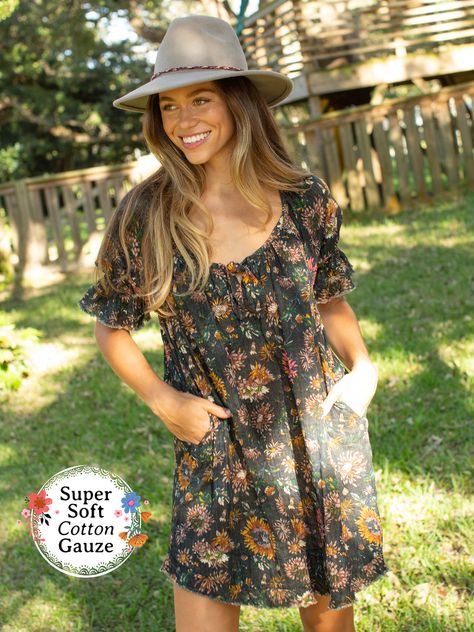 Sienna Dress Washed Black Floral – Natural Life Sienna Dress, Beautiful Boho Dresses, Kimono Maxi Dress, Boho Prints, Long Slip Dress, Stylish Jumpsuit, Pretty Shorts, Dress Flowy, Boho Mini Dress