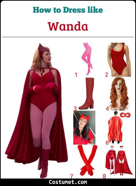 Wanda & Vision (WandaVision) Costume for Cosplay & Halloween 2021 Full Bodysuit Halloween Costume, Halloween Wanda Costume, Wanda Vison Costumes, Halloween Costume With Red Boots, Diy Wanda Maximoff Costume, Vision And Wanda Costume, Wandavision Halloween Costume, Wanda Costume Diy, Wanda Costume Halloween