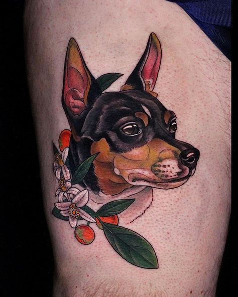 Neotraditional Dog Tattoo, Portrait Tattoos, Neotraditional Tattoo, Illustration Dog, Dope Makeup, Tattoo Illustration, Rat Terriers, Dog Tattoo, Neo Traditional