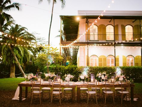 Hemingway House & Museum Weddings Florida Keys Wedding Venue Key… Hemingway House Wedding, Hemingway House Key West, Florida Wedding Reception, Museum Weddings, Florida Keys Wedding Venues, Tropical Table, Hemingway House, Florida Keys Wedding, Key West Wedding