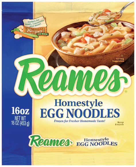 Reames Noodles | Reams Frozen Egg Noodles, Reames Noodles, Homemade Chicken And Noodles, Homemade Noodles, Chicken Noodle Soup Homemade, Egg Noodles, Chicken Crockpot Recipes, Noodle Recipes, Chicken Noodle