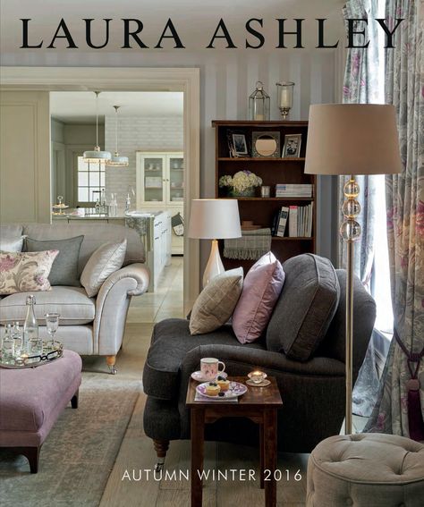 Laura Ashley Autumn/Winter Catalogue 2016 by Laura Ashley Sweden - issuu Laura Ashley Living Room, Awkward Living Room Layout, Brown Walls Living Room, Romantic Living Room, Family Room Paint Colors, Family Room Paint, Brown Living Room Decor, Traditional Family Room, Furnitur Ruang Keluarga