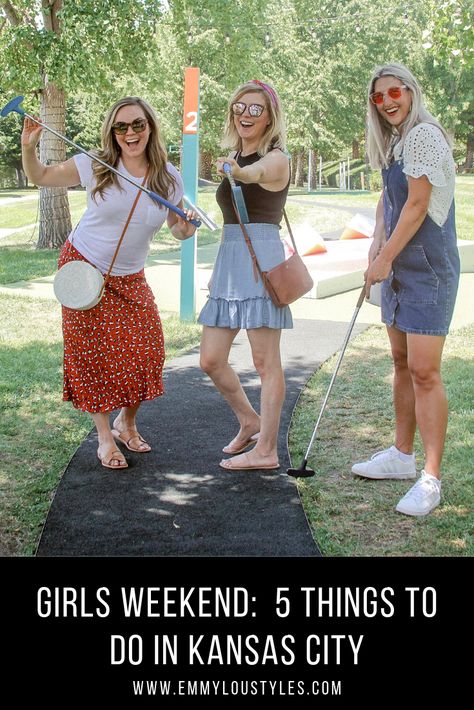 Having a girls weekend to Kansas City? Here you'll find the fun things to do, where to stay, and what to eat. Click to find out more! #usa #kansascity Kansas City Bachelorette Party Ideas, Kansas City Outfits, Kansas City Bachelorette Party, Bachelorette Party Kansas City, Girls Trip Outfits, Things To Do In Kansas, Girls Weekend Getaway, Girls Trips, Weekend Adventures