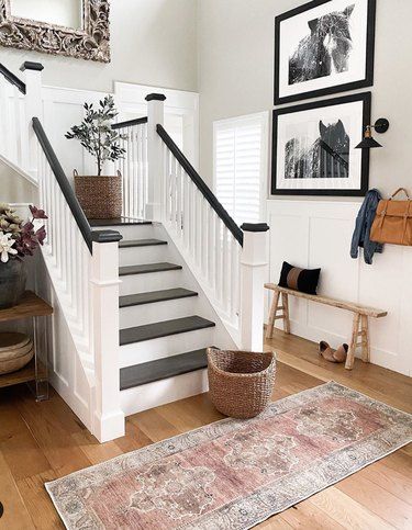 Black and White Stairs: Ideas and Inspiration | Hunker White Staircase Ideas, Black And White Staircase, Black And White Stairs, White Staircase, White Stairs, Staircase Ideas, Staircase Remodel, Staircase Makeover, Modern Farmhouse Home