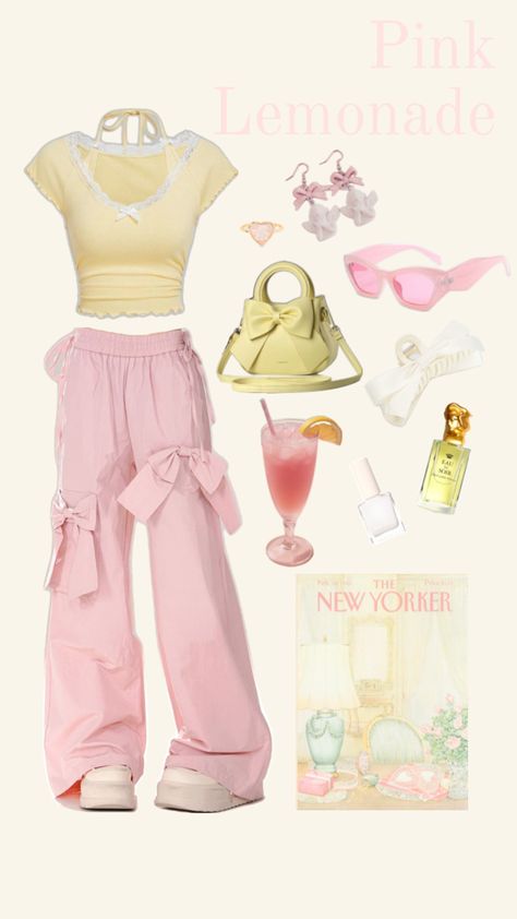 Pink yellow fashion Yellow Fashion Outfit, Space Outfit, Makeup Clothes, Yellow Outfit, 2000s Fashion Outfits, Pink Lemonade, Yellow Fashion, Pretty And Cute, 2000s Fashion