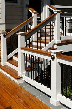 Colonial Deck Railing, Stained Porch Railing, Outdoor Deck Decorating, Deck Skirting, Deck Railing Design, Deck Makeover, Deck Colors, Patio Deck Designs, Staining Deck