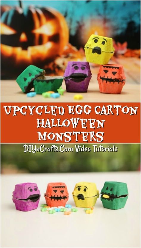 DIY Halloween Egg Carton Monster Treat Box - This fun upcycled egg carton turns into an adorable Halloween monster treat box! Decorate for silly and scary monsters that serve your favorite treats. Halloween Ideas For Kids, Egg Box Craft, Googly Eye Crafts, Halloween Eggs, Monster Treats, Halloween Monsters, Etsy Halloween, Monster Cupcakes, Crafts For Teens To Make