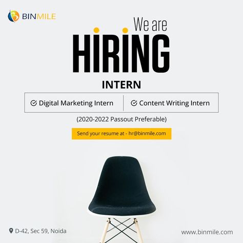 Hiring Freshers I Binmile Marketing Intern, Best Job, Work Culture, We Are Hiring, Content Writing, Job Opportunities, Digital Marketing, To Start, Career