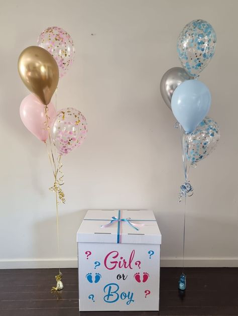 Balloons For Gender Reveal Party, Balloon Gender Reveal Ideas Boxes, Gender Reveal Balloon Box Ideas, Box Gender Reveal Ideas, Gender Reveal Surprise Ideas, Gender Reveal Ideas Balloons, Gender Reveal Box Of Balloons, Balloon Box Gender Reveal, Gender Reveal Box Ideas