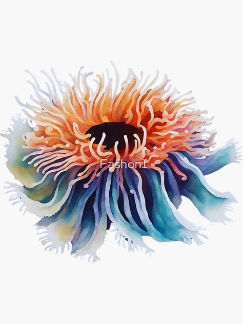 Sea Anemone Painting, Ocean Depth, Sea Anemone, Watercolor Stickers, Art Water, Sea Art, A Sea, Anemone, Jellyfish